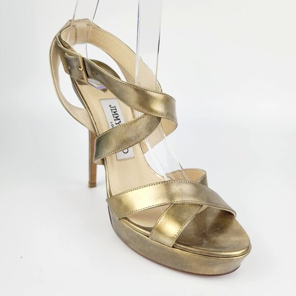 Jimmy Choo Sandals VAMP Bronze Multistrap Strappy Platform Heels Size 36.5 - Picture 2 of 7